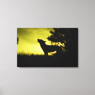 Toile Silhouette de loup hurlant