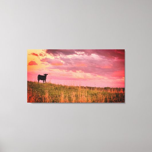 Toile Silhouette de vache au coucher du soleil (Recto)