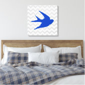 Toile Silhouette d'oiseaux bleus sur les rayures de Chev (Insitu(Chambre))