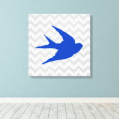 Toile Silhouette d'oiseaux bleus sur les rayures de Chev (Insitu (Plancher de Bois))