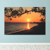 Toile Silhouette du coucher de soleil avec branche d'arb (Insitu (Plancher de Bois))