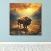 Toile Silhouette du coucher de soleil de bison de buffle (Insitu (Plancher de Bois))