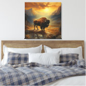 Toile Silhouette du coucher de soleil de bison de buffle (Insitu(Chambre))