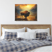 Toile Silhouette du coucher de soleil de bison de buffle (Insitu(Chambre))