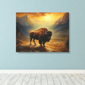 Toile Silhouette du coucher de soleil de bison de buffle (Insitu (Plancher de Bois))