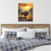 Toile Silhouette du coucher de soleil de bison de buffle (Insitu(Chambre))