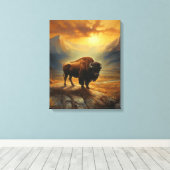 Toile Silhouette du coucher de soleil de bison de buffle (Insitu (Plancher de Bois))