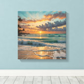 Toile Silhouette du coucher de soleil sur la plage (Insitu (Plancher de Bois))