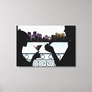 Toile Silhouette d'un couple grillant des verres de