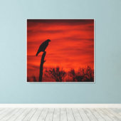 Toile Silhouette d'un Hawk au coucher du soleil (Insitu (Plancher de Bois))