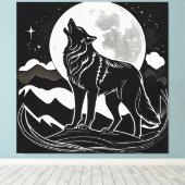 Toile Silhouette Wolf de nuit (Insitu (Plancher de Bois))
