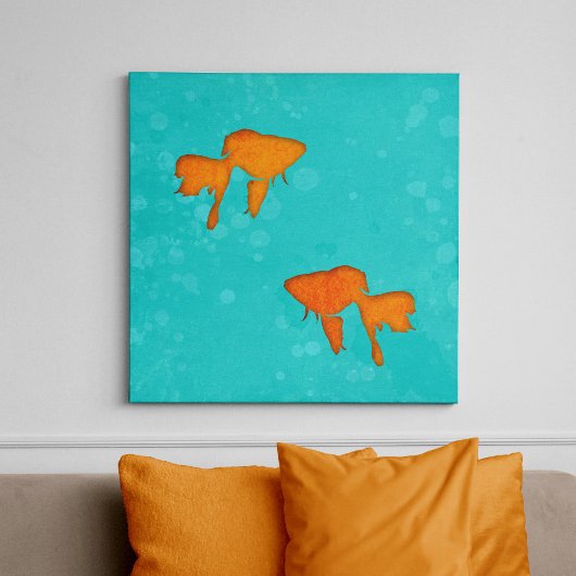 Toile Silhouettes orange de poisson rouge en eau turquoi