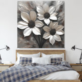 Toile Silver Grey Black Floral moderne (Insitu(Chambre))