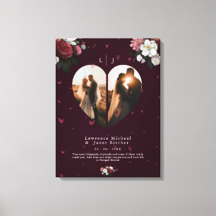 Toile Simple Bourgogne Custom Heart forme couples photos