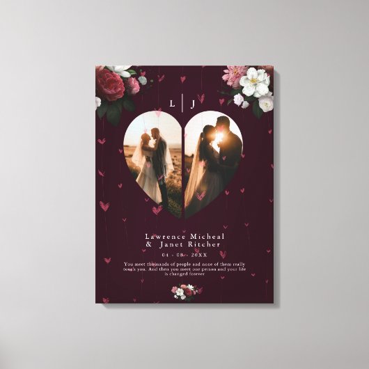 Toile Simple Bourgogne Custom Heart forme couples photos (Recto)