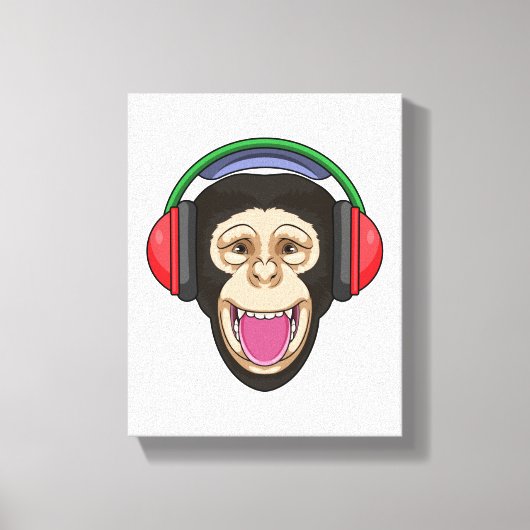 Toile Singe dans la musique avec casque (Recto)