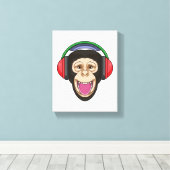 Toile Singe dans la musique avec casque (Insitu (Plancher de Bois))