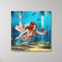 Sirène aux Cheveux Rouges Art Fantastique Sous-Mar