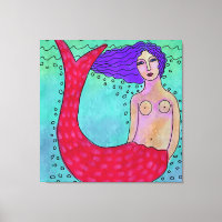 Sirène avec cheveux violets Peinture numérique Abs