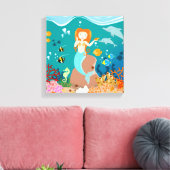 Toile Sirène et dauphins sous la mer fête d'anniversaire (Insitu(Salon))