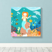 Toile Sirène et dauphins sous la mer fête d'anniversaire (Insitu (Plancher de Bois))