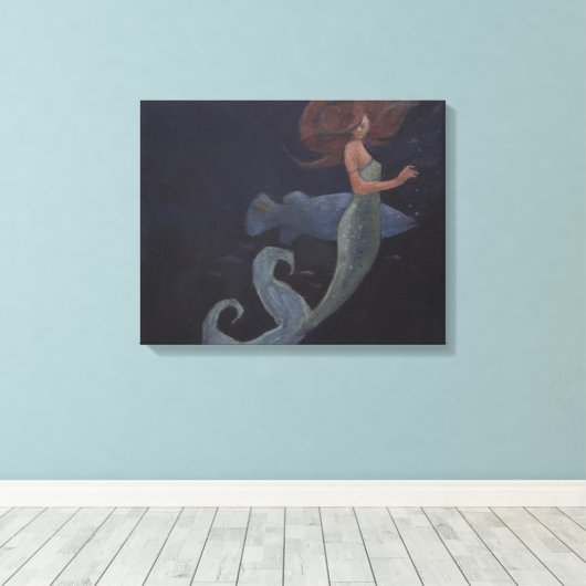 Toile Sirène et poisson bleu (Insitu (Plancher de Bois))