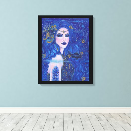 Toile Sirène Sapphire aux accents or par Renee Lavoie (Insitu (Plancher de Bois))