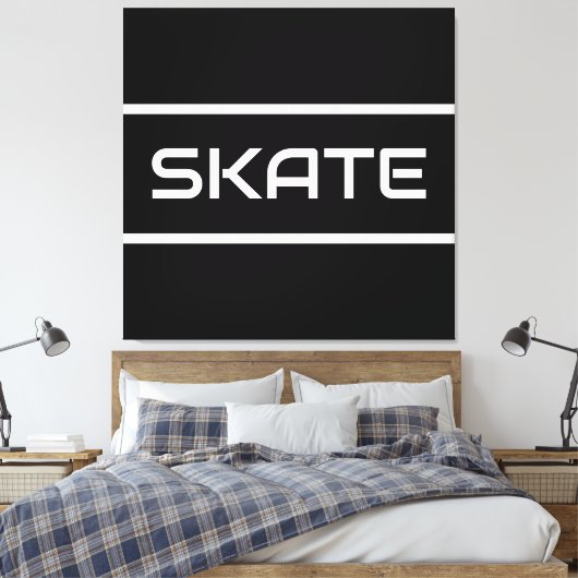 Toile SKATE Sporty White Text Stripes On Modern Black (Insitu(Chambre))