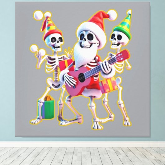 Toile **Skeleton 3D Christm Santa Party – Funnyas Skelet (Insitu (Plancher de Bois))
