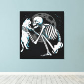 Toile Skeleton Cat Friend Moon Night Art (Insitu (Plancher de Bois))