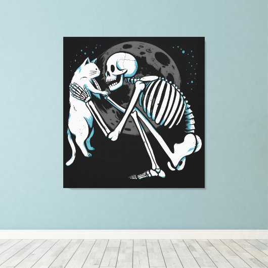 Toile Skeleton Cat Friend Moon Night Art (Insitu (Plancher de Bois))