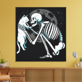 Toile Skeleton Cat Friend Moon Night Art (Insitu(Salon))