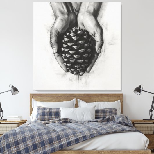 Toile Sketched Hands with Pinecone (Insitu(Chambre))