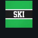 Toile SKI Bold Sportage Vert clair Noir Blanc rayures<br><div class="desc">Cette conception sportive et sportive présente un texte SKI audacieux à l'intérieur d'une large bande centre noire,  surlignée en noir,  contre des rayures extérieures vertes. Le texte peut être personnalisé</div>