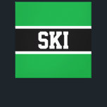 Toile SKI Bold Sportage Vert clair Noir Blanc rayures<br><div class="desc">Cette conception sportive et sportive présente un texte SKI audacieux à l'intérieur d'une large bande centre noire, surlignée en noir, contre des rayures extérieures vertes. Le texte peut être personnalisé</div>