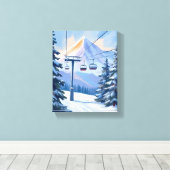 Toile Ski Lift | Mountain Winter Watercolor Skiing (Insitu (Plancher de Bois))