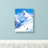 Toile Ski Mountain Slopes Winter Watercolor (Insitu (Plancher de Bois))