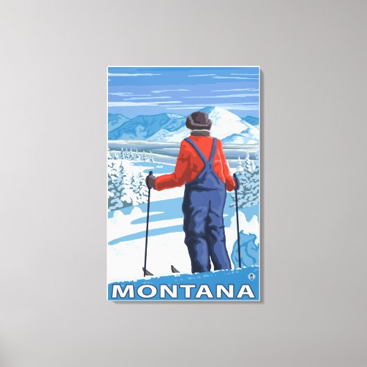 Toile Skier AdmiringMontanaVintage Affiche de voyage (Recto)