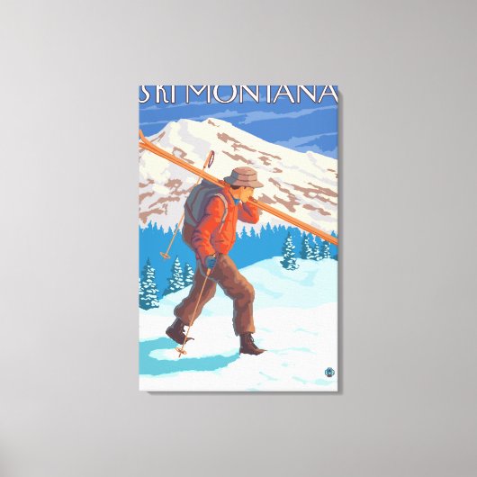 Toile Skier transportant ski de neige - Montana (Recto)