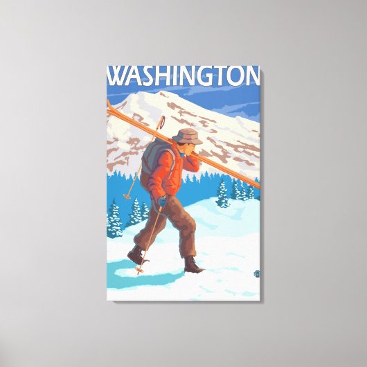 Toile Skier transportant ski de neige - Washington (Recto)