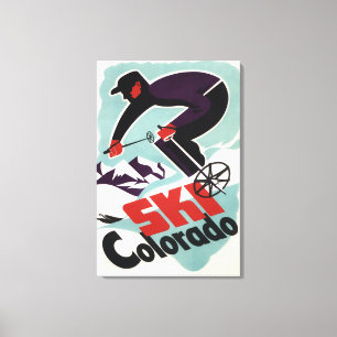 Toile Skieur noir et par pourpre vêtu