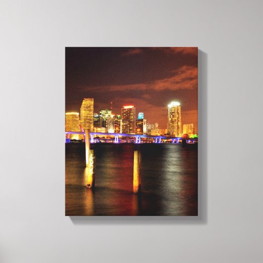 Toile Skyline de Miami la nuit, Floride (Recto)