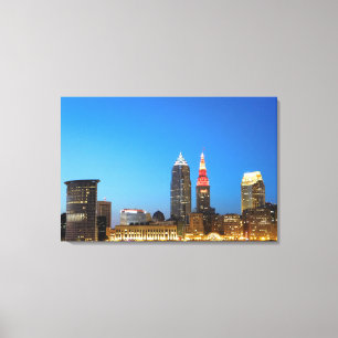 Toile Skyline de nuit Cleveland Ohio (B/W)