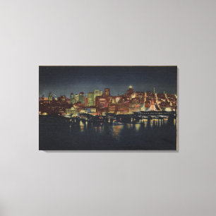 Toile Skyline de nuit de "La ville reine de