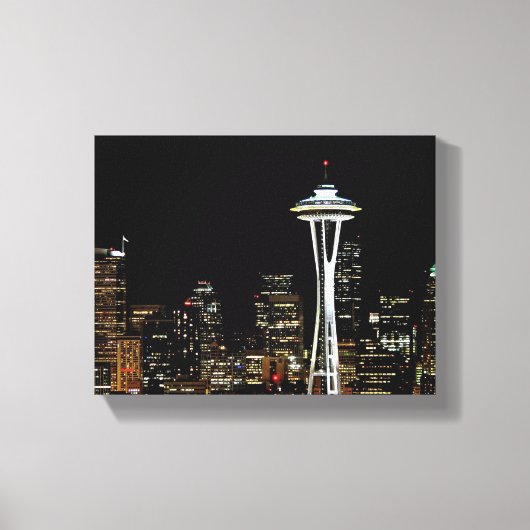 Toile Skyline Seattle la nuit, avec Space Needle. (Recto)