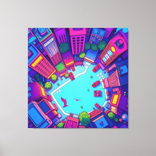 Toile Skyview City - Neon Pop Art Paysage urbain (Recto)