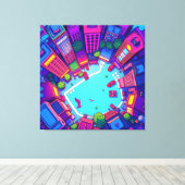 Toile Skyview City - Neon Pop Art Paysage urbain (Insitu (Plancher de Bois))