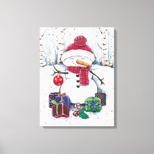 Toile Snowman Avec Cadeaux En Aquarelle