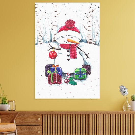 Toile Snowman Avec Cadeaux En Aquarelle Canvas Imprimer (Insitu(Salon))