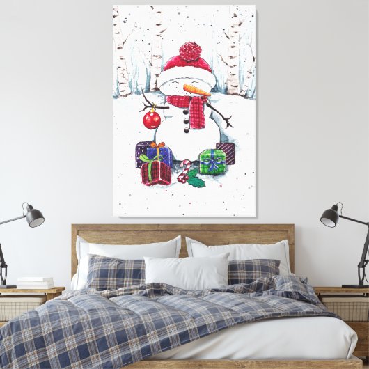 Toile Snowman Avec Cadeaux En Aquarelle Canvas Imprimer (Insitu(Chambre))